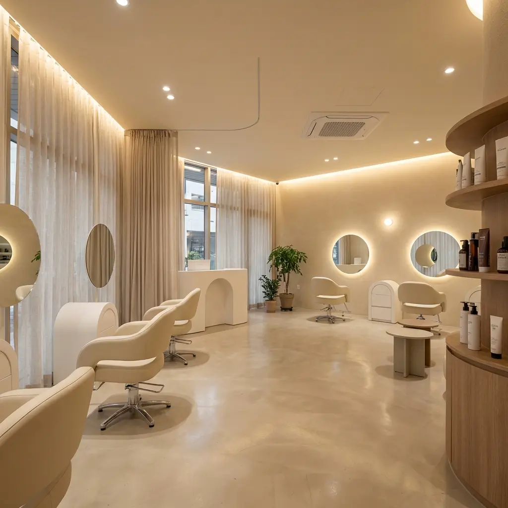 美容室・サロン内装 × 韓国風ミニマル・淡色系 デザイン案 1